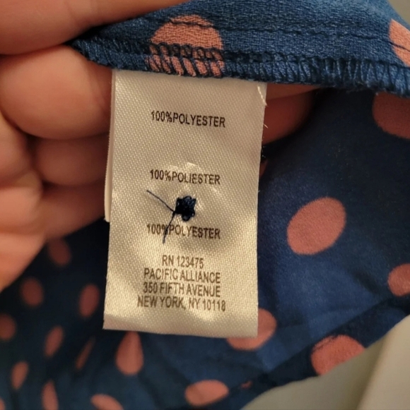 Tahari Retro Polka Dot Tie Button-Up Blouse Blue Pink Size Large EUC - Picture 6 of 6